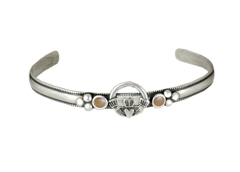 Sterling Silver Claddagh Cuff Bracelet With Peach Moonstone